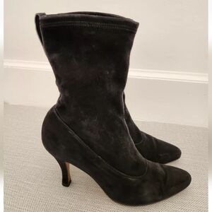 Salvatore Ferragamo 7 B Black Suede Boots Pull On Heeled Women Italy